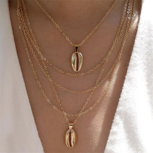 Cowrie Chain Layered Necklace