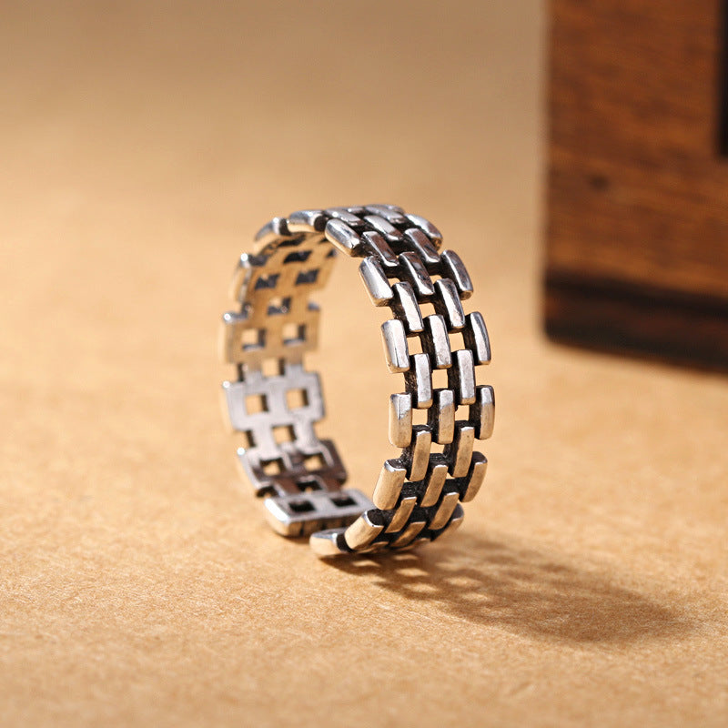 Linda Stacking Brick Pattern Sterling Silver Ring