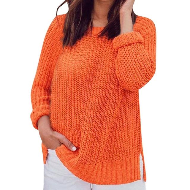 Autumn Orange Solid Casual Knitted Sweater