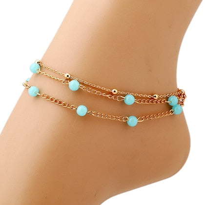 Lovely Turquoise Bead Gold Anklet