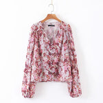 Long Puff Sleeve Buttons Chiffon Top