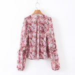 Long Puff Sleeve Buttons Chiffon Top