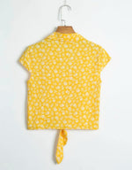 Short Sleeve Yellow Print Blouse