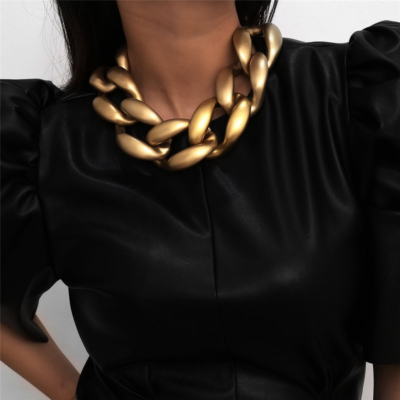 Exaggerated Rock Chunky Chain Necklace Men Steampunk Female Accessories Cuban Gold Twist Big Thick Necklace Women Prom Jewelry