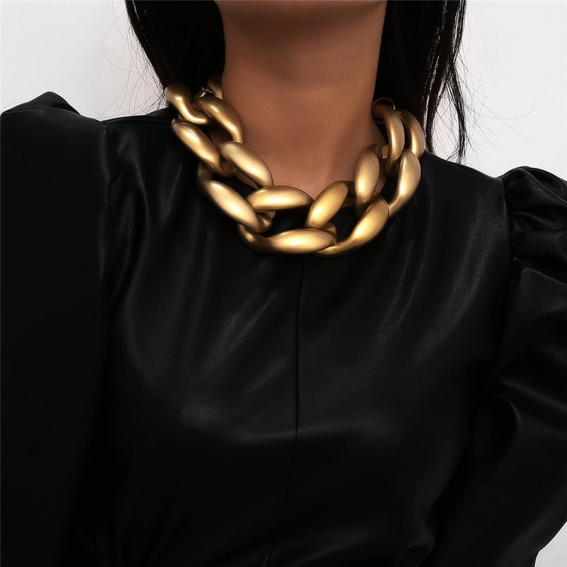 Exaggerated Rock Chunky Chain Necklace Men Steampunk Female Accessories Cuban Gold Twist Big Thick Necklace Women Prom Jewelry