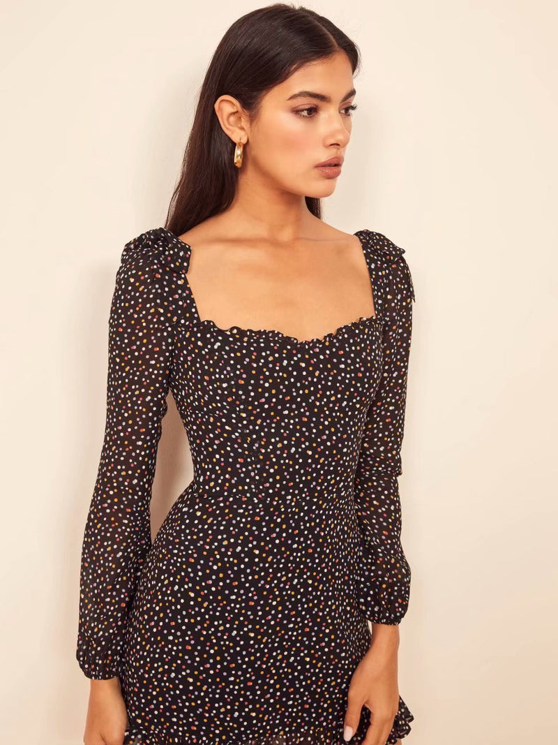 Black Chiffon Polka Dot Dress