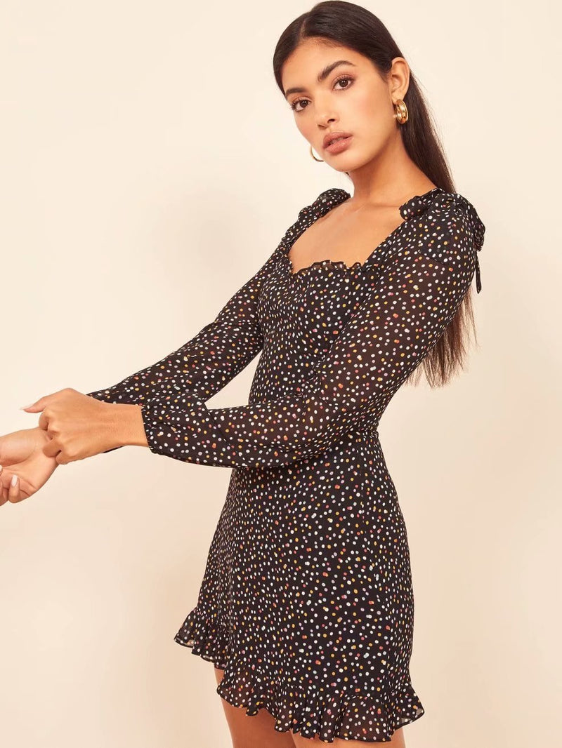 Black Chiffon Polka Dot Dress