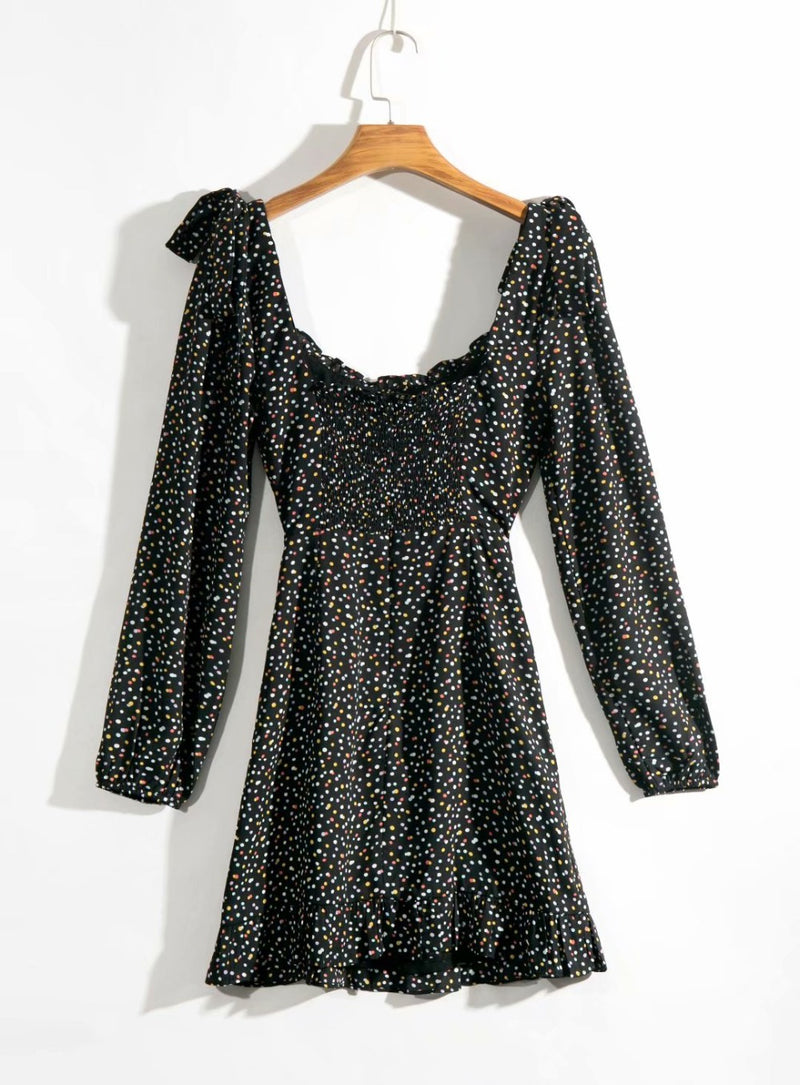 Black Chiffon Polka Dot Dress