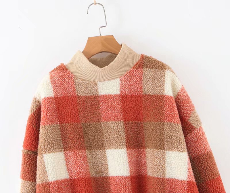 Casual lamb wool plaid sweaters women pollovers loose female autumn winter loose lady coat