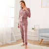 Pink Notched Collar Textured Button Front Velvet Pajama Set