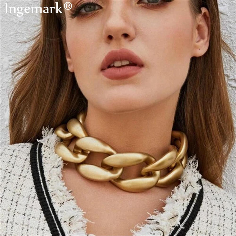 Exaggerated Rock Chunky Chain Necklace Men Steampunk Female Accessories Cuban Gold Twist Big Thick Necklace Women Prom Jewelry