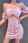 EASYSMALL For love lemons Women dress Fashion Sexy Backless high-end purple Flower embroidery party evening High Waist Dresses