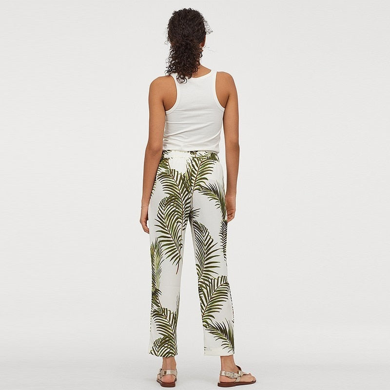 Palm Print Straight Trousers