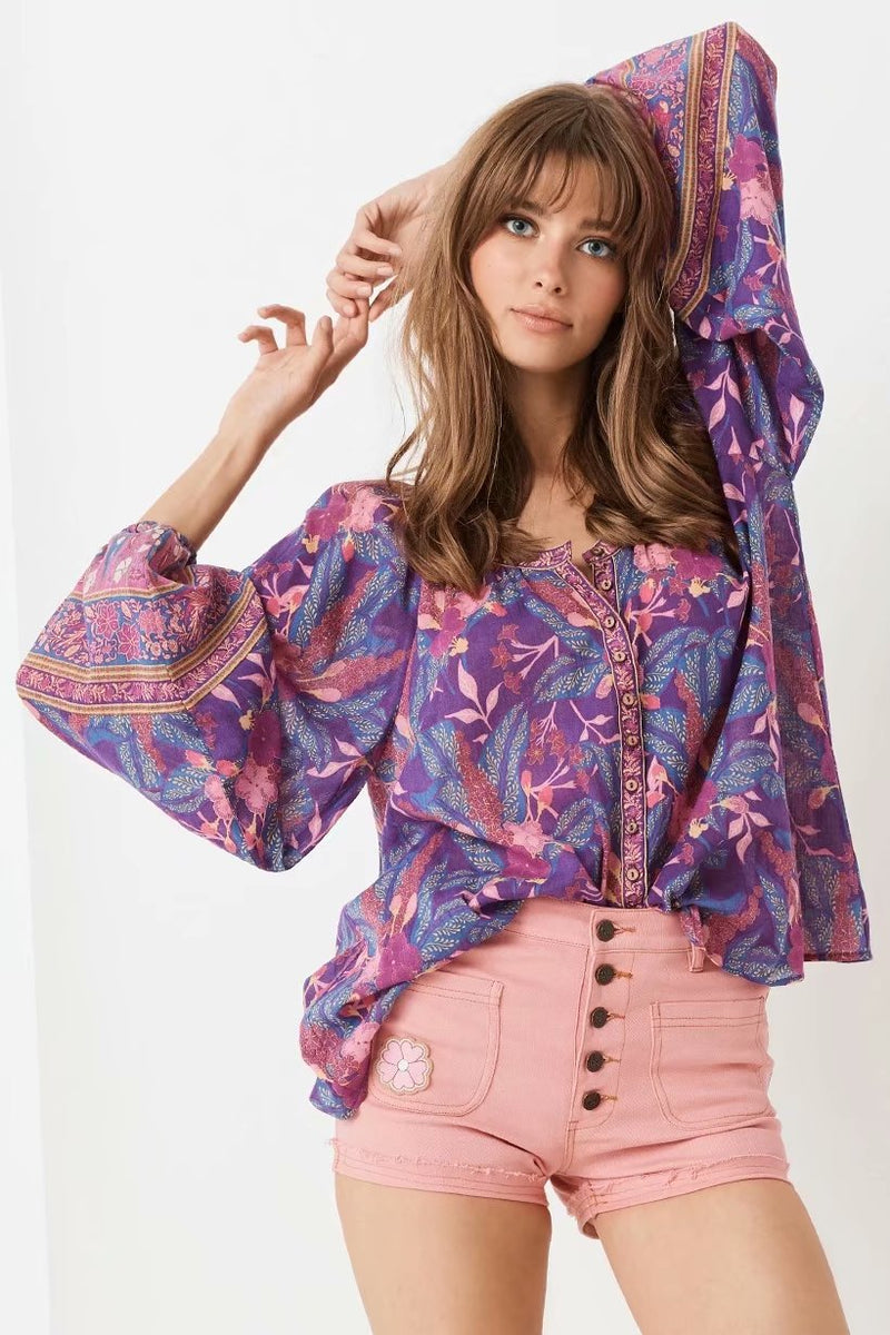 Long Sleeve Rayon Bohemian Blouse