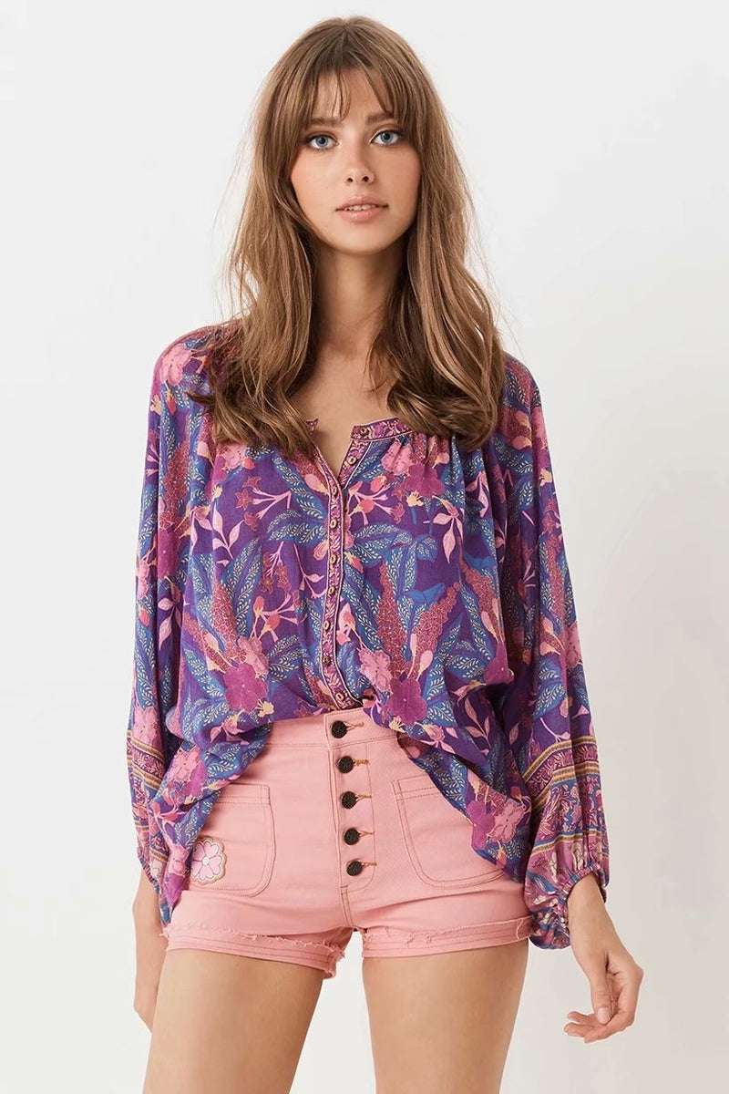 Long Sleeve Rayon Bohemian Blouse