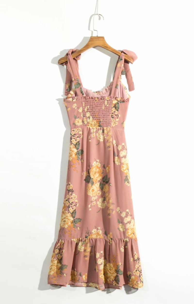 French Chiffon Pink Floral Dress