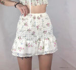 Rruffles Ruched Beige Classic Floral Print Mini Skirt