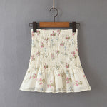 Rruffles Ruched Beige Classic Floral Print Mini Skirt