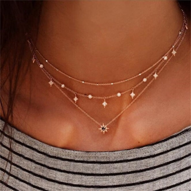 Ava Sparkling Sun Layered Necklace