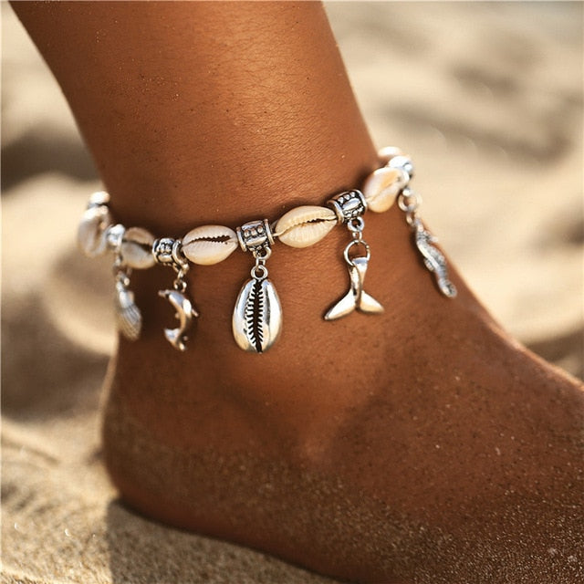 Dolphin Fishtail Shell Pendant Anklet