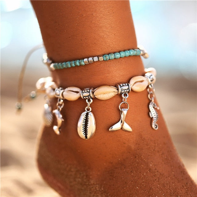 Dolphin Cowrie Charm Anklets