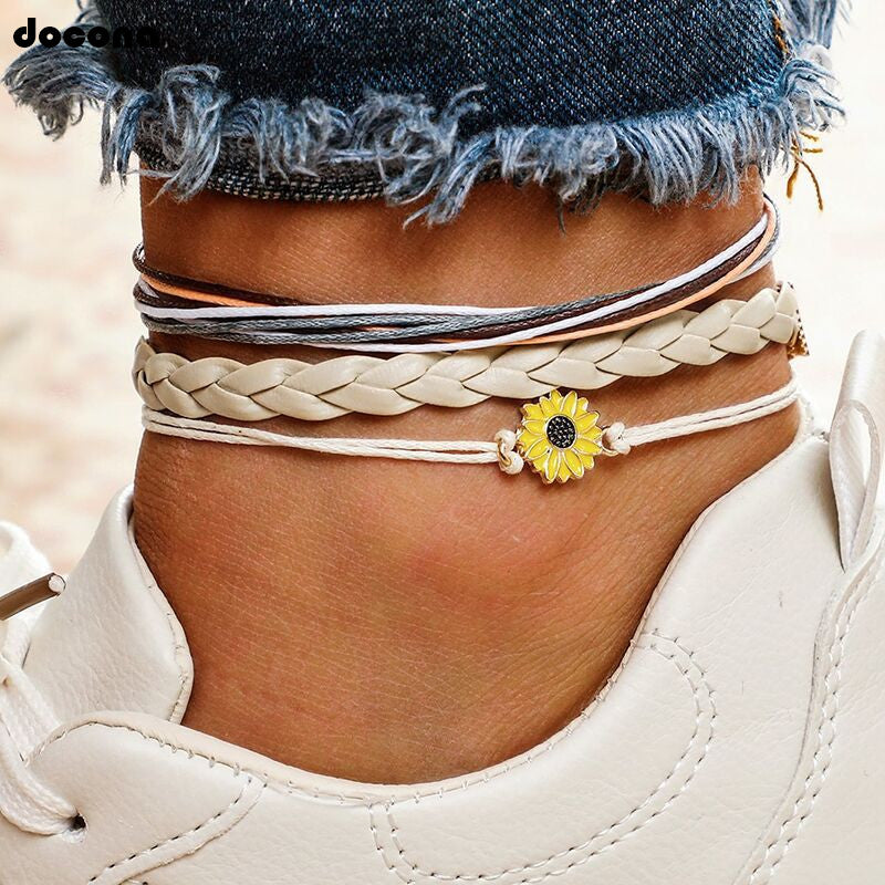 Colorful Rope Flower MultiLayered Anklet Set