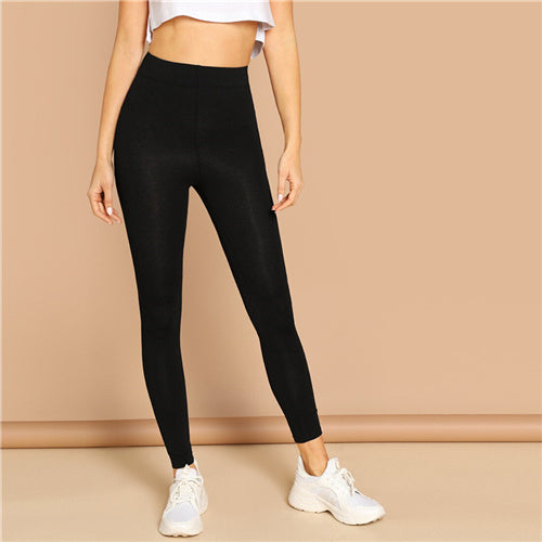 Elastic Waist Solid Leggings